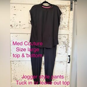 Med Couture Black Scrub SET with Pink Accents Size Large